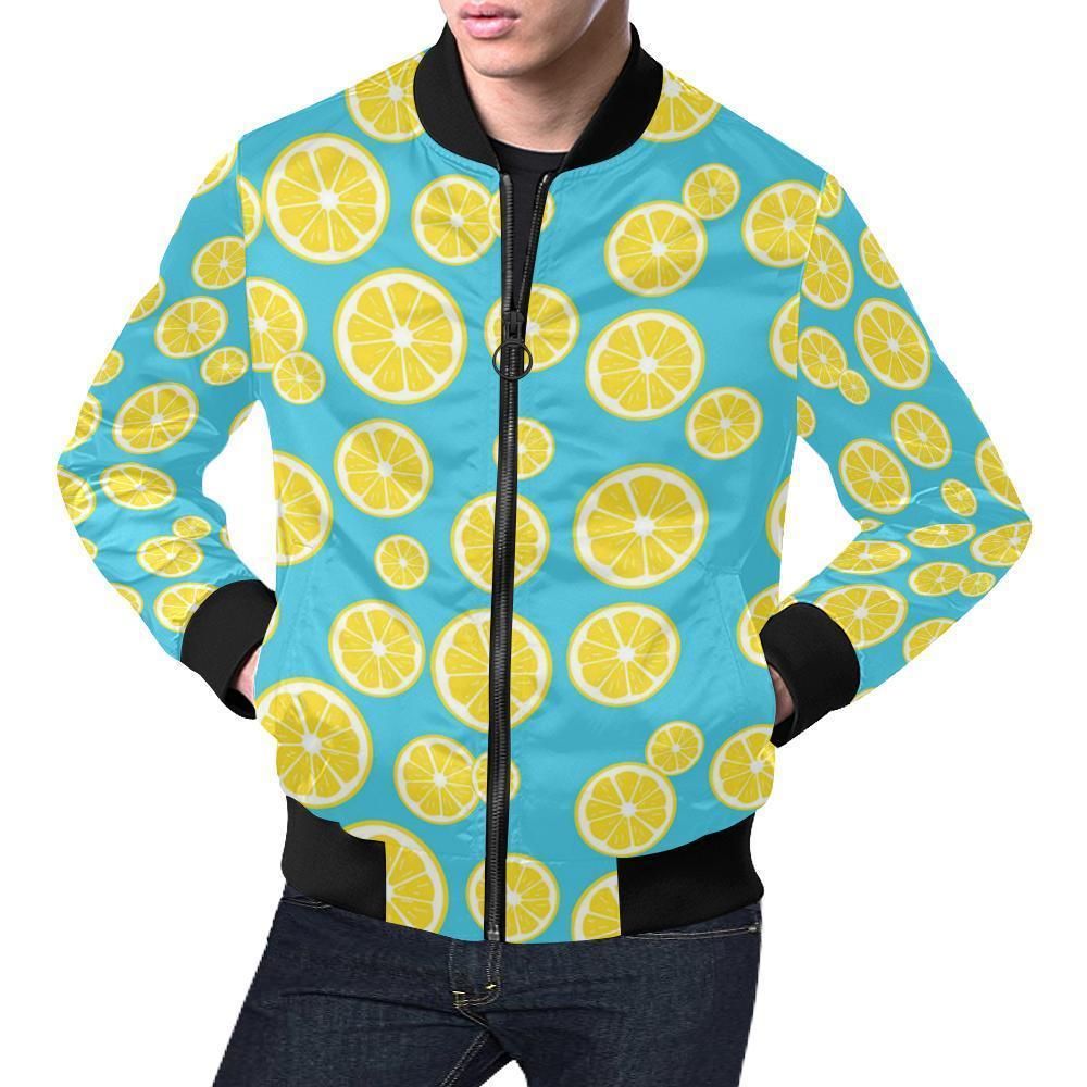 Lemon Slice Pattern Print Mens Bomber Jacket Lemon Slice Pattern Print Mens Bomber Jacket