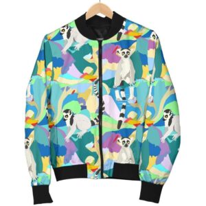 Lemur Colorful Pattern Print Women Casual Bomber Jacket