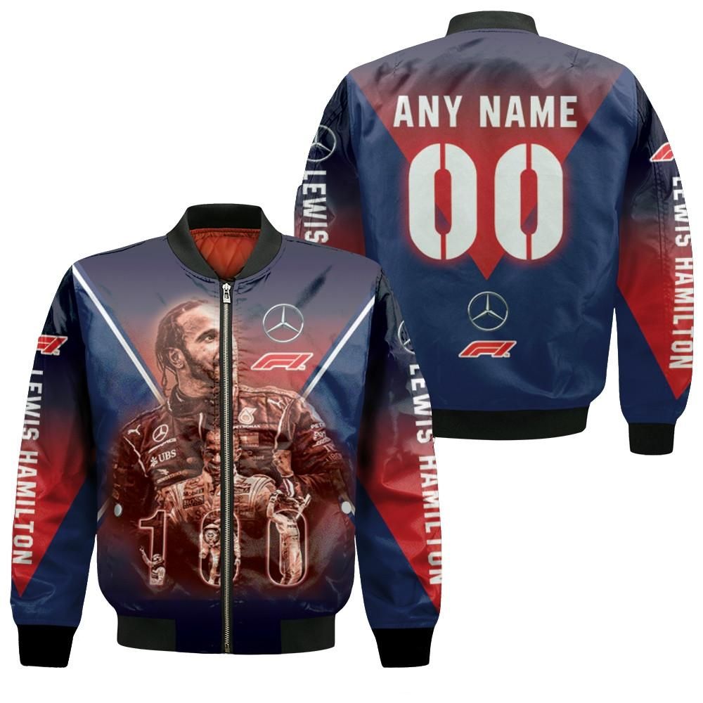 Lewis Hamilton 100 Wins Mercedes Motorsport Racing Driver 3D Designed Allover Gift With Custom Name Number For Lewis Hamilton Fans Bomber Jacket Lewis Hamilton 100 Wins Mercedes Motorsport Racing Driver 3D Designed Allover Gift With Custom Name Number For Lewis Hamilton Fans Bomber Jacket