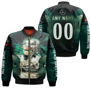 Lewis Hamilton Petronas Blackberry Motorsport Racing Driver 3D Designed Allover Gift With Custom Name Number For Lewis Hamilton Fans Bomber Jacket