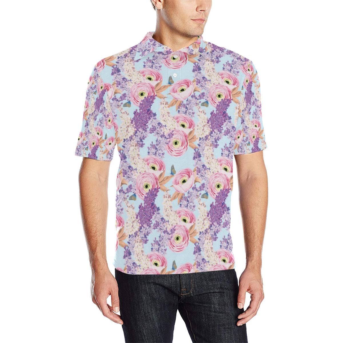Lilac Pattern Print Design Li03 Men Polo Shirt Lilac Pattern Print Design Li03 Men Polo Shirt