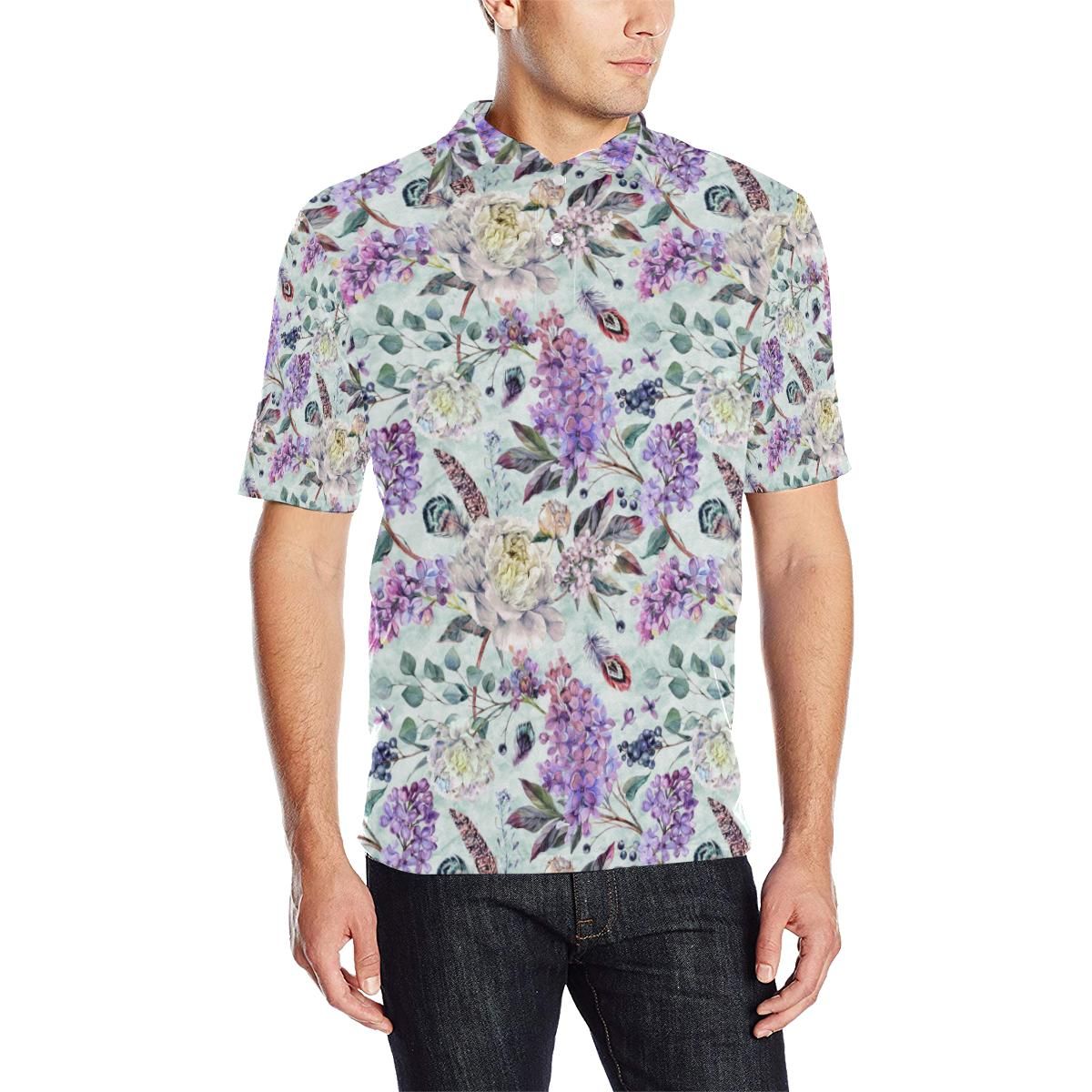 Lilac Pattern Print Design Li06 Men Polo Shirt Lilac Pattern Print Design Li06 Men Polo Shirt