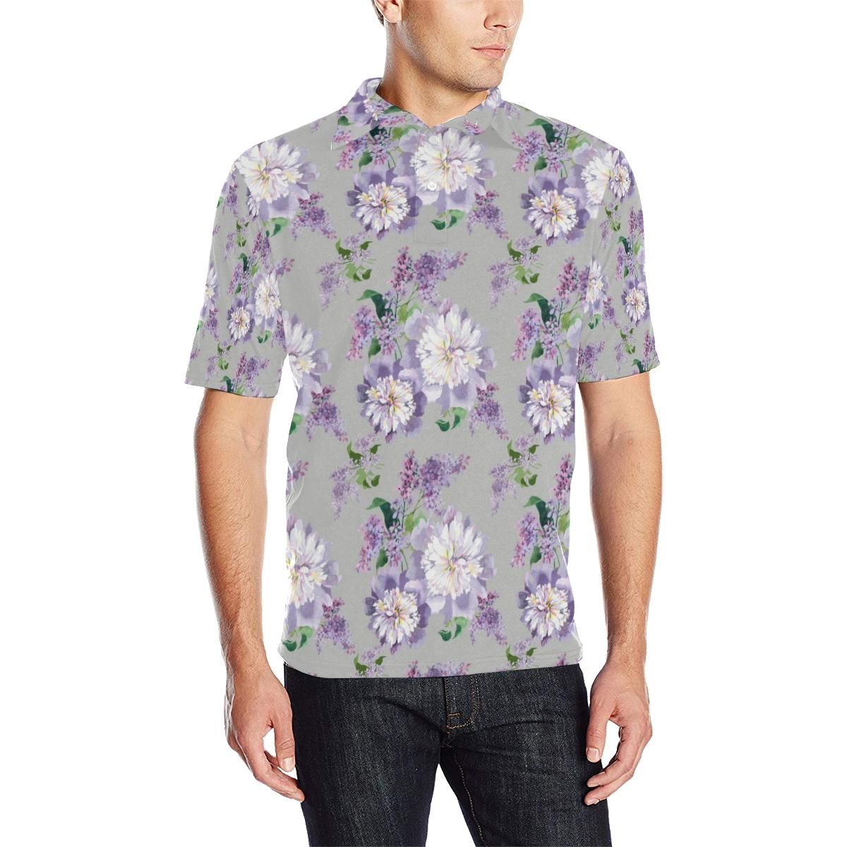 Lilac Pattern Print Design Li07 Men Polo Shirt Lilac Pattern Print Design Li07 Men Polo Shirt
