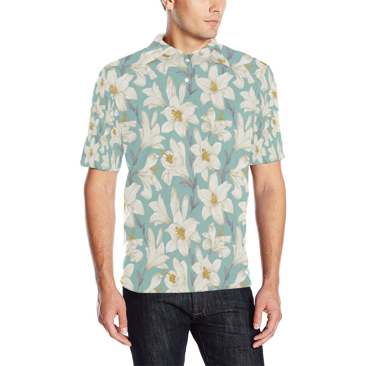 Lily Pattern Print Design 02 Men Polo Shirt Lily Pattern Print Design 02 Men Polo Shirt