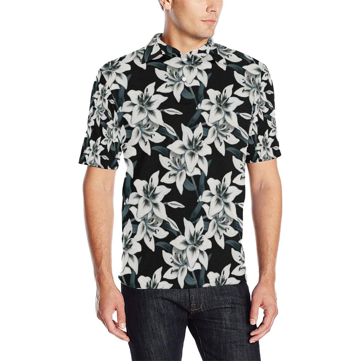 Lily Pattern Print Design 03 Men Polo Shirt Lily Pattern Print Design 03 Men Polo Shirt