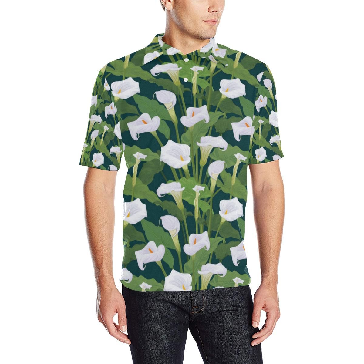 Lily Pattern Print Design 04 Men Polo Shirt Lily Pattern Print Design 04 Men Polo Shirt