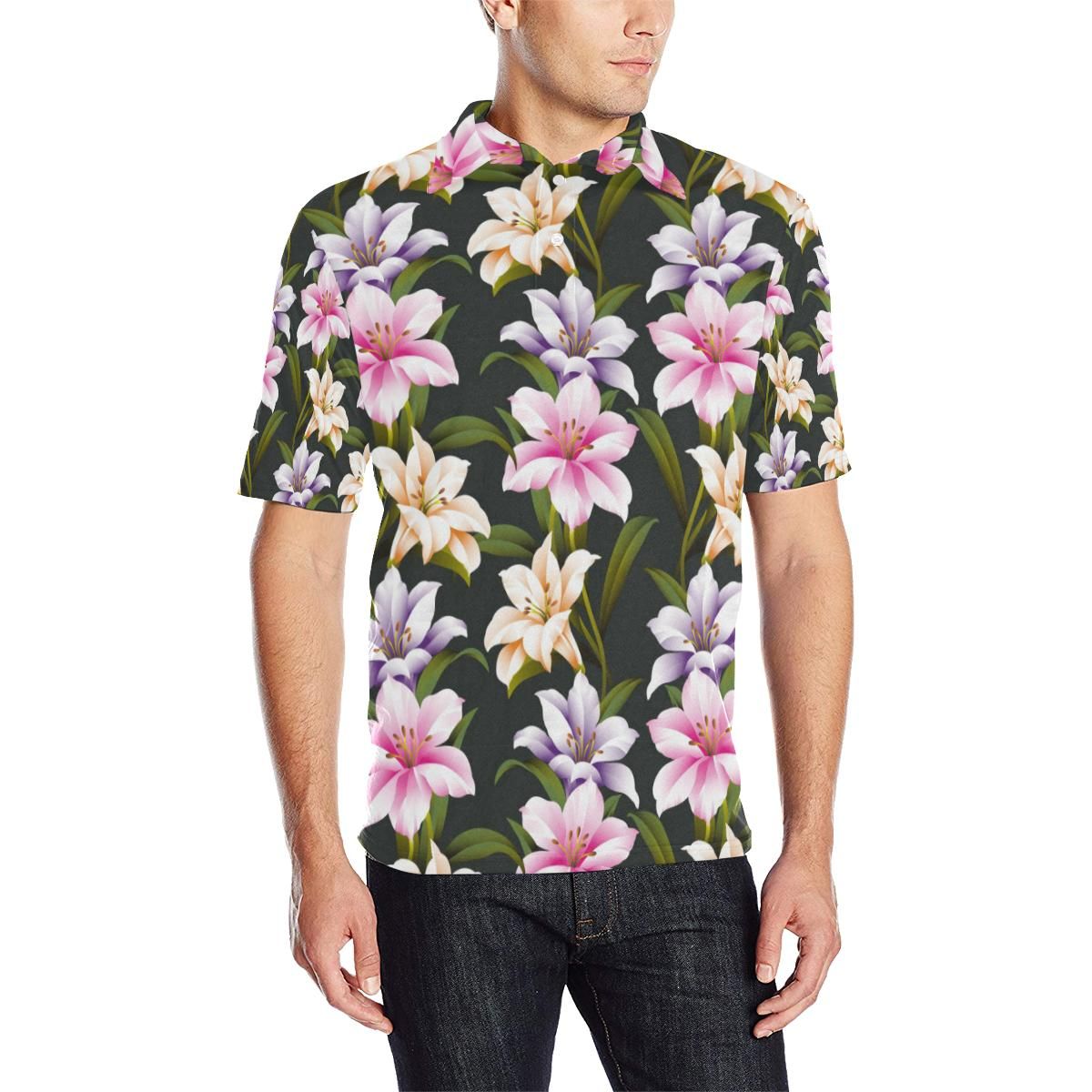 Lily Pattern Print Design Ly01 Men Polo Shirt Lily Pattern Print Design Ly01 Men Polo Shirt