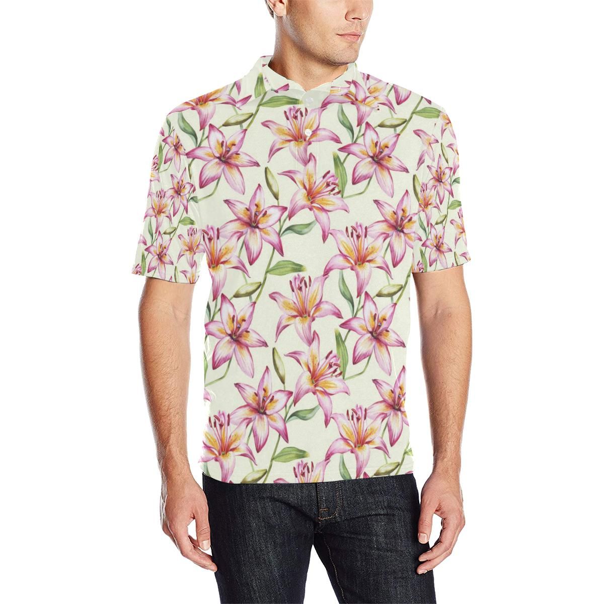 Lily Pattern Print Design Ly011 Men Polo Shirt Lily Pattern Print Design Ly011 Men Polo Shirt