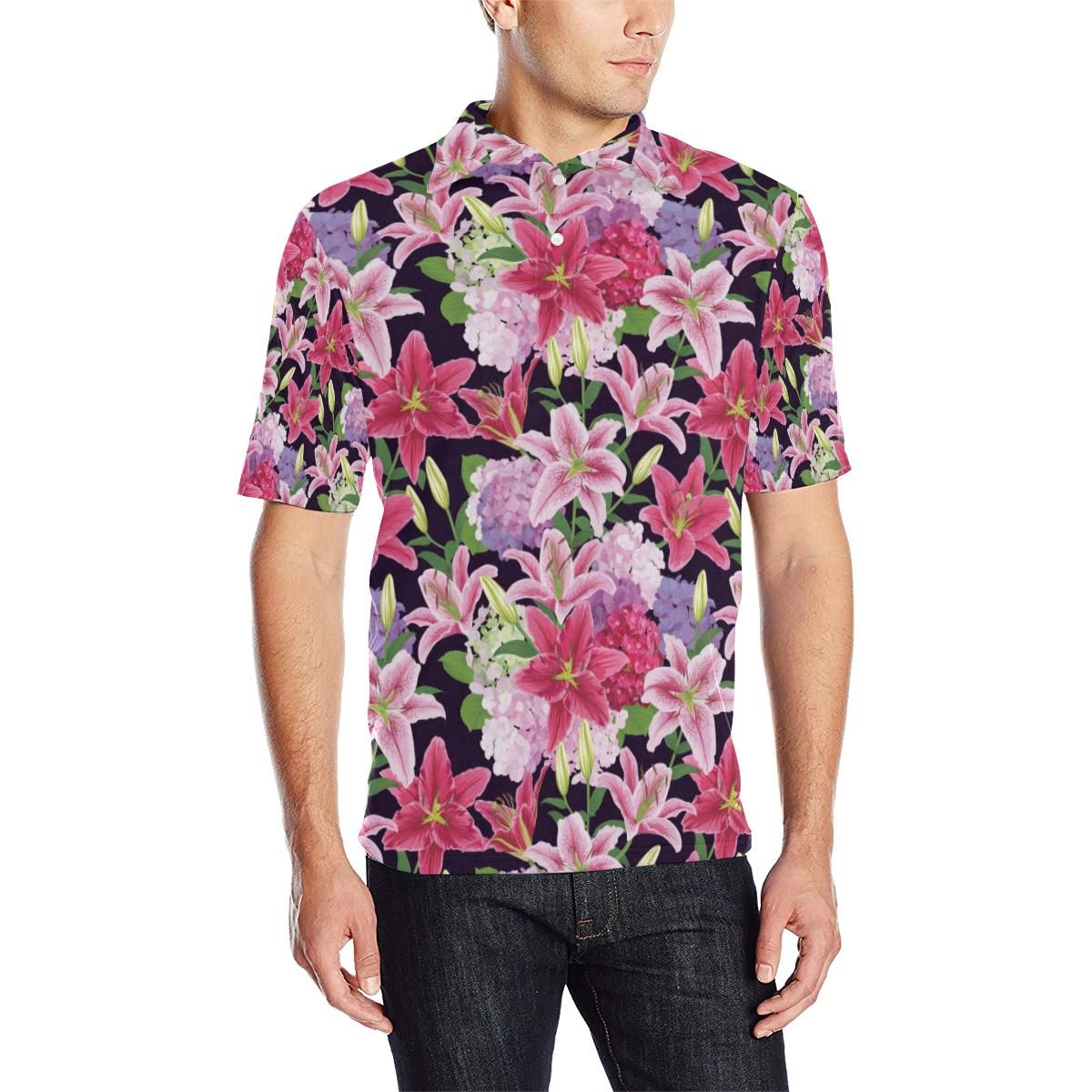 Lily Pattern Print Design Ly017 Men Polo Shirt Lily Pattern Print Design Ly017 Men Polo Shirt