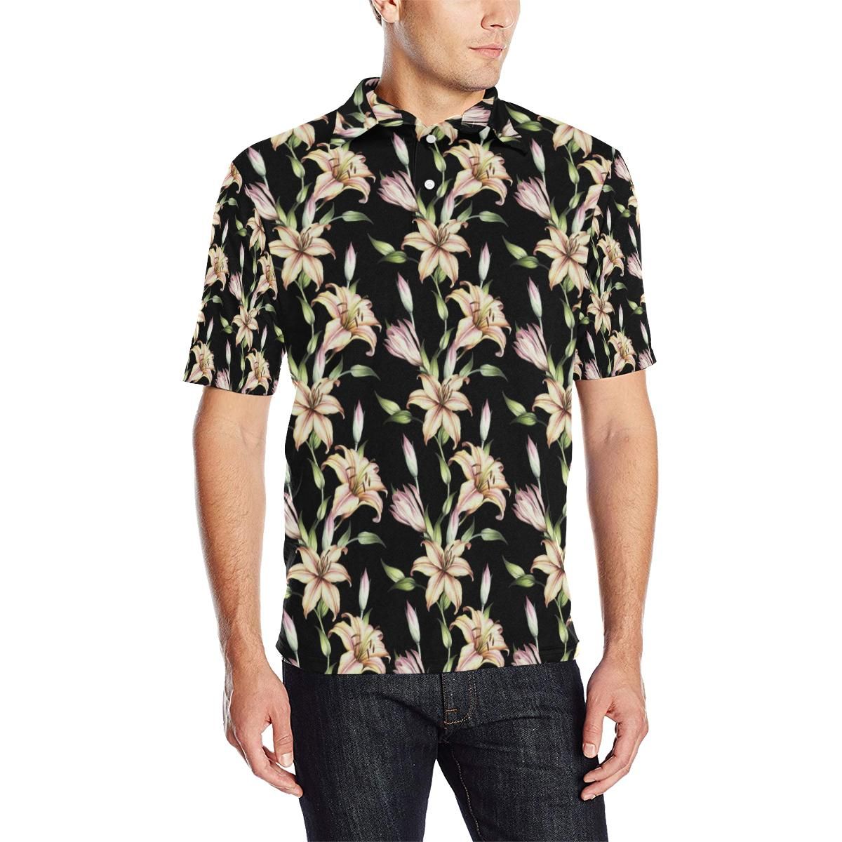 Lily Pattern Print Design Ly05 Men Polo Shirt Lily Pattern Print Design Ly05 Men Polo Shirt