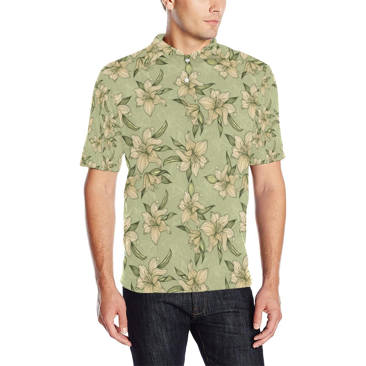 Lily Pattern Print Design Ly06 Men Polo Shirt Lily Pattern Print Design Ly06 Men Polo Shirt
