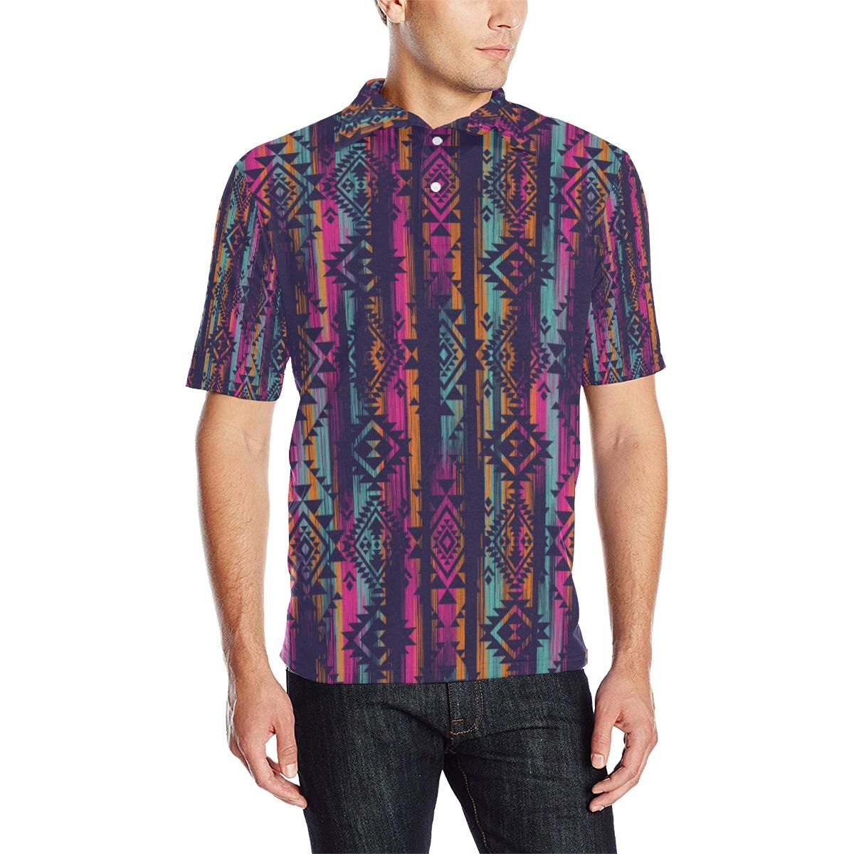 Line Tribal Aztec Men Polo Shirt Line Tribal Aztec Men Polo Shirt
