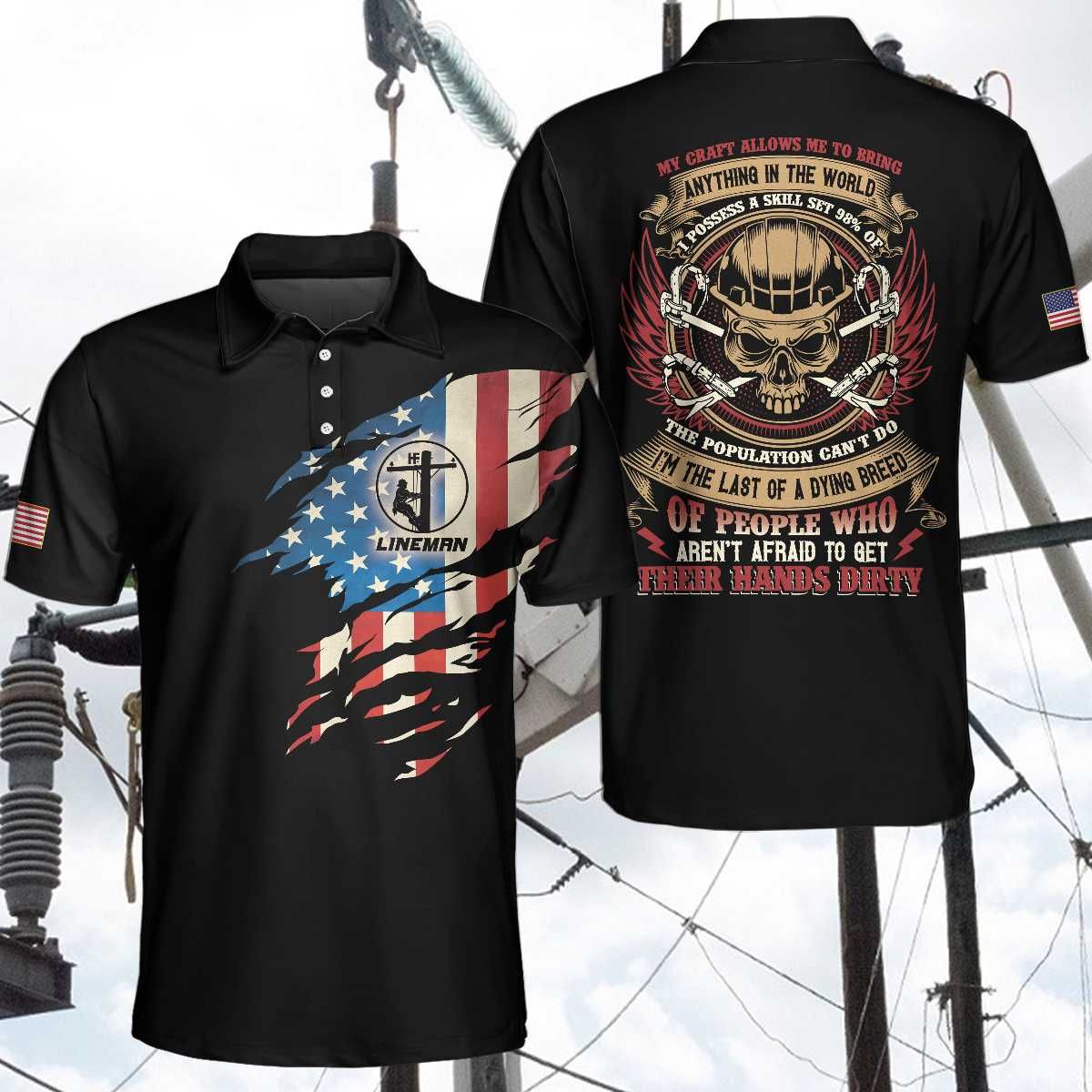 Lineman Skull American Flag My Craft Allows Me To Bring Polo Shirt Lineman Skull American Flag My Craft Allows Me To Bring Polo Shirt