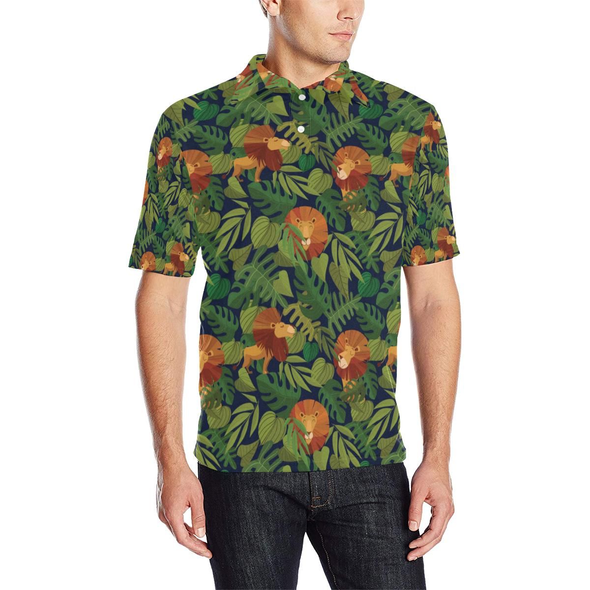 Lion Jungle Pattern Print Design 05 Men Polo Shirt Lion Jungle Pattern Print Design 05 Men Polo Shirt