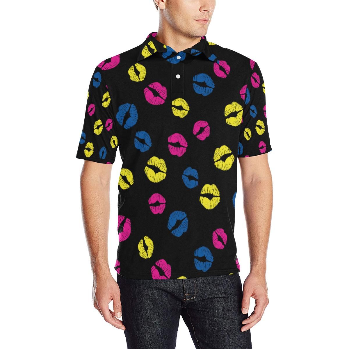 Lip Neon Color Pattern Print Design 01 Men Polo Shirt Lip Neon Color Pattern Print Design 01 Men Polo Shirt