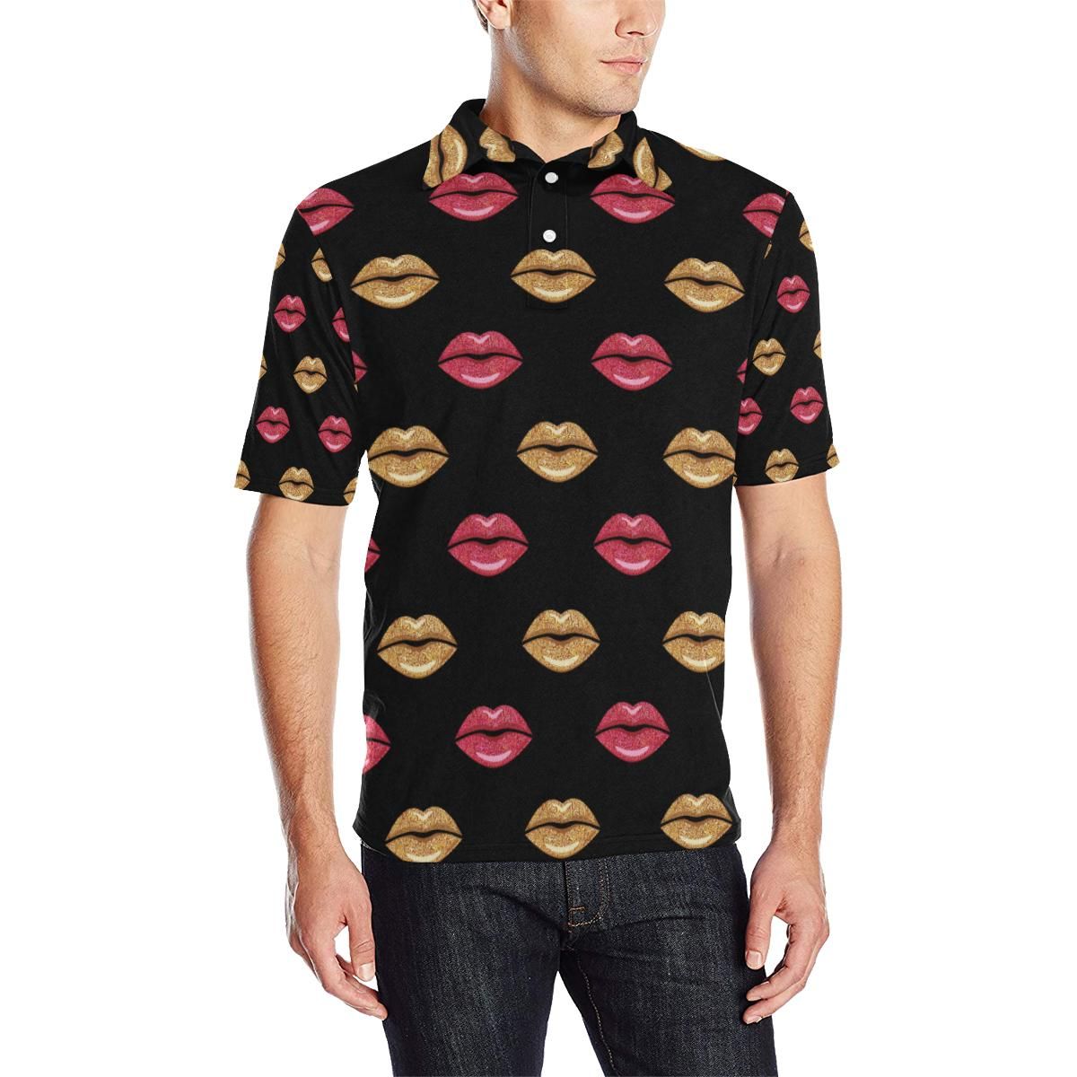 Lip Pattern Print Design 03 Men Polo Shirt Lip Pattern Print Design 03 Men Polo Shirt