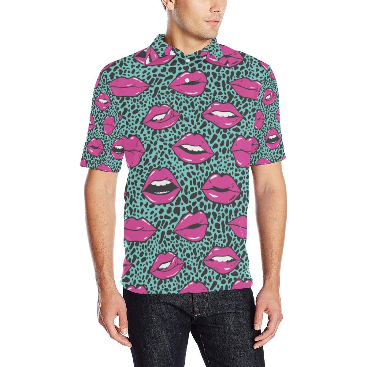 Lip Pattern Print Design 04 Men Polo Shirt Lip Pattern Print Design 04 Men Polo Shirt