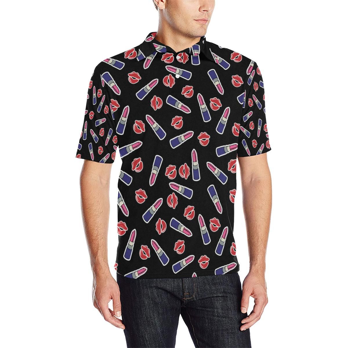 Lipstick Pattern Print Design Lt01 Men Polo Shirt Lipstick Pattern Print Design Lt01 Men Polo Shirt