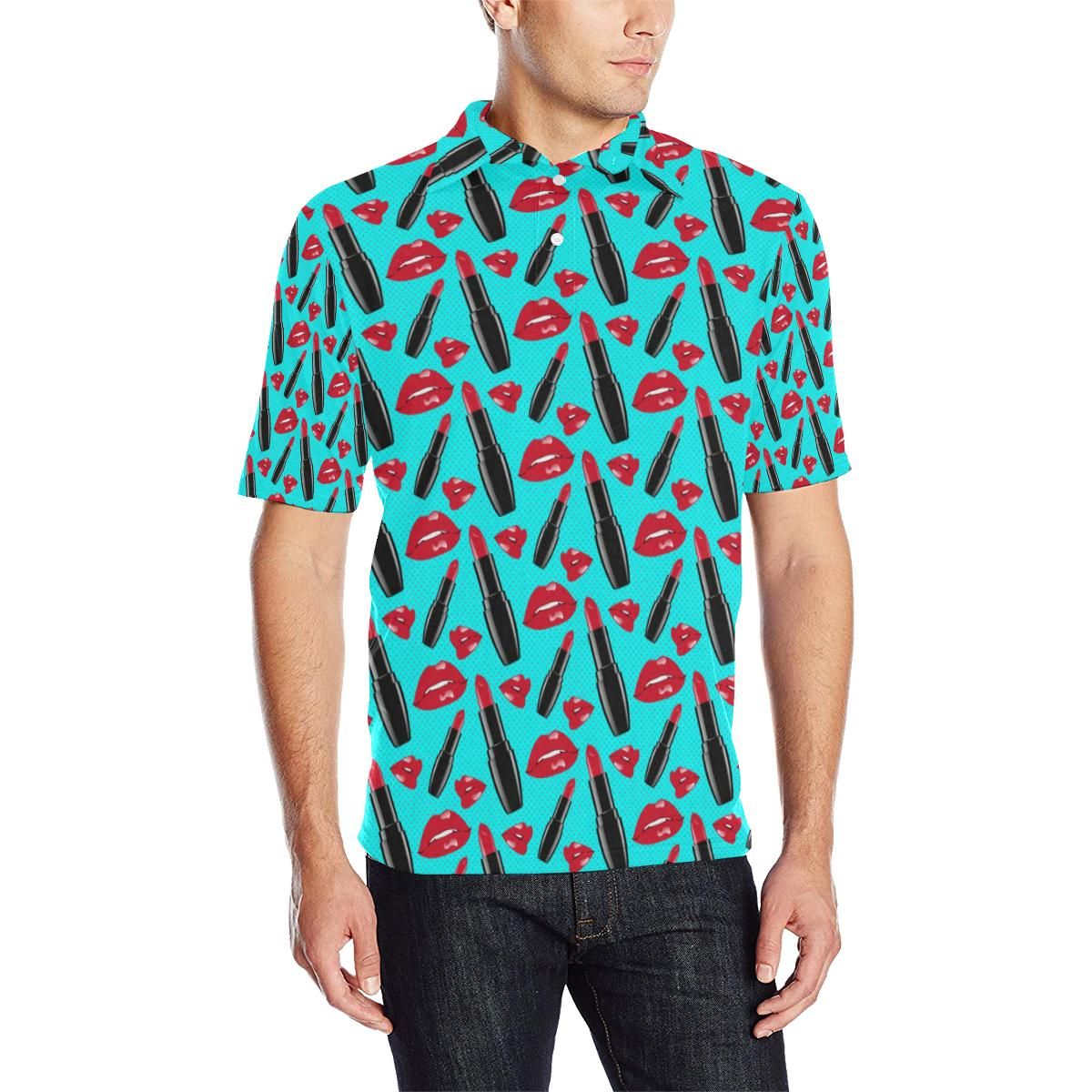 Lipstick Pattern Print Design Lt02 Men Polo Shirt Lipstick Pattern Print Design Lt02 Men Polo Shirt