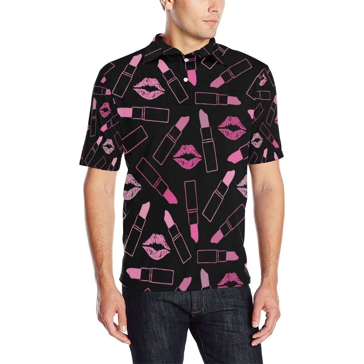 Lipstick Pink Pattern Print Design 01 Men Polo Shirt Lipstick Pink Pattern Print Design 01 Men Polo Shirt