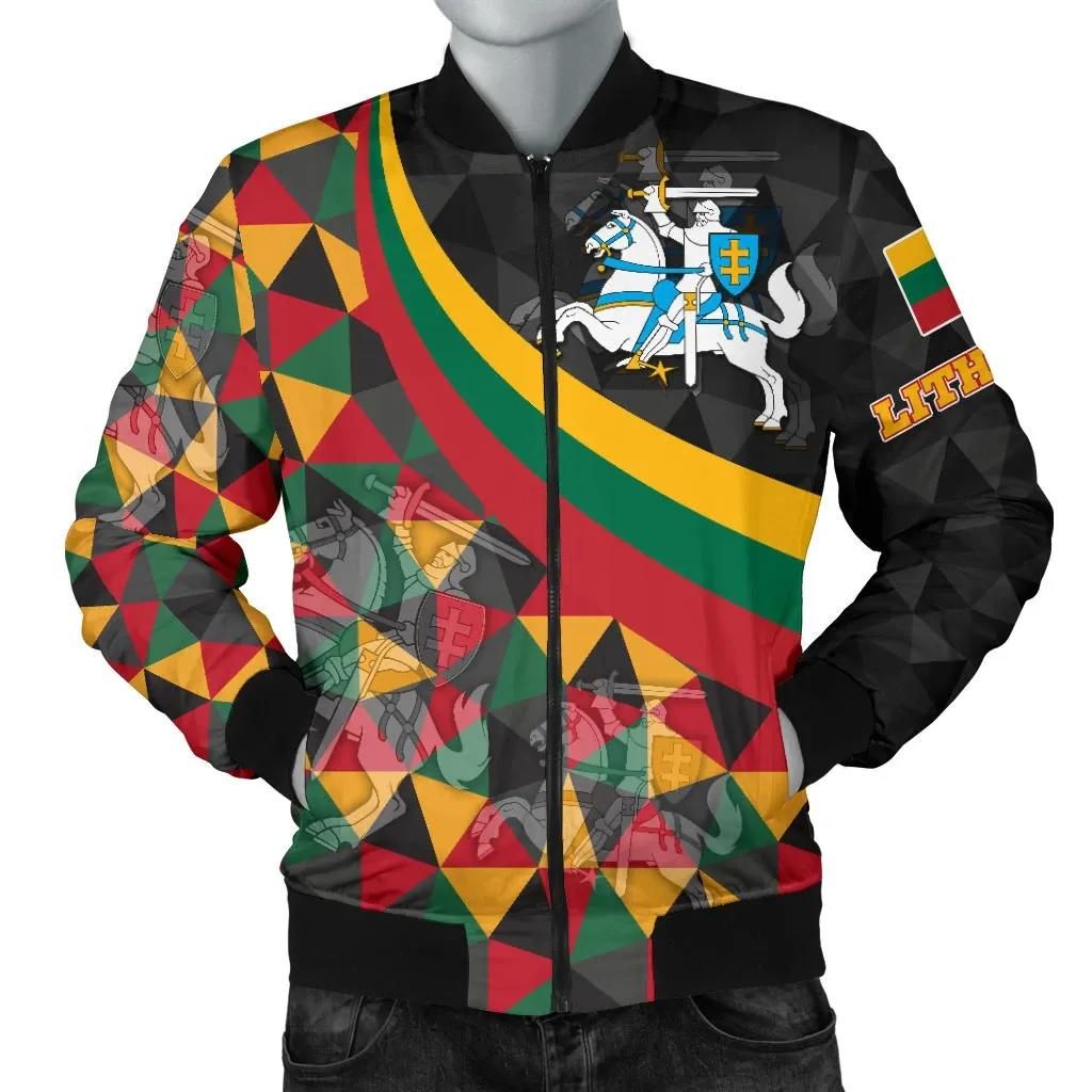 Lithuania Men's Bomber Jacket - Lithuania Coat Of Arms with Flag Color - BN18 Bomber Jacket Lithuania Men's Bomber Jacket - Lithuania Coat Of Arms with Flag Color - BN18 Bomber Jacket