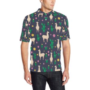 Llama Cactus Pattern Print Design 012 Men Polo Shirt