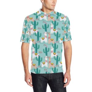 Llama Cactus Pattern Print Design 08 Men Polo Shirt