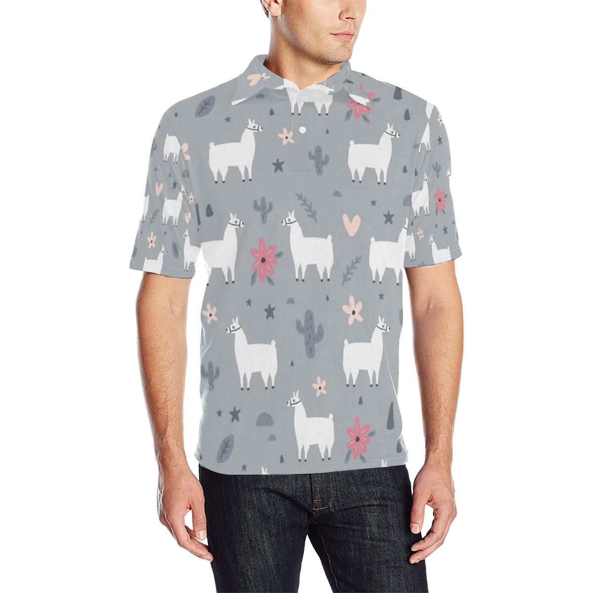 Llama Pattern Print Design 010 Men Polo Shirt Llama Pattern Print Design 010 Men Polo Shirt