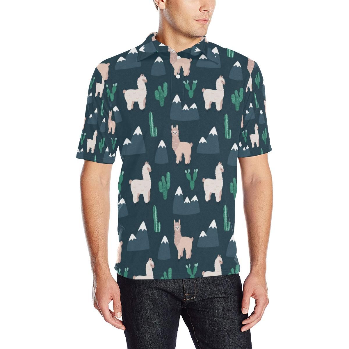 Llama Pattern Print Design 06 Men Polo Shirt Llama Pattern Print Design 06 Men Polo Shirt
