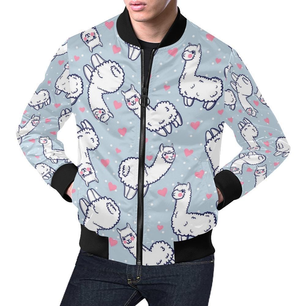 Llama Pattern Print Mens Bomber Jacket Llama Pattern Print Mens Bomber Jacket