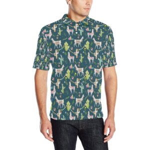 Llama With Cactus Design Print Men Polo Shirt