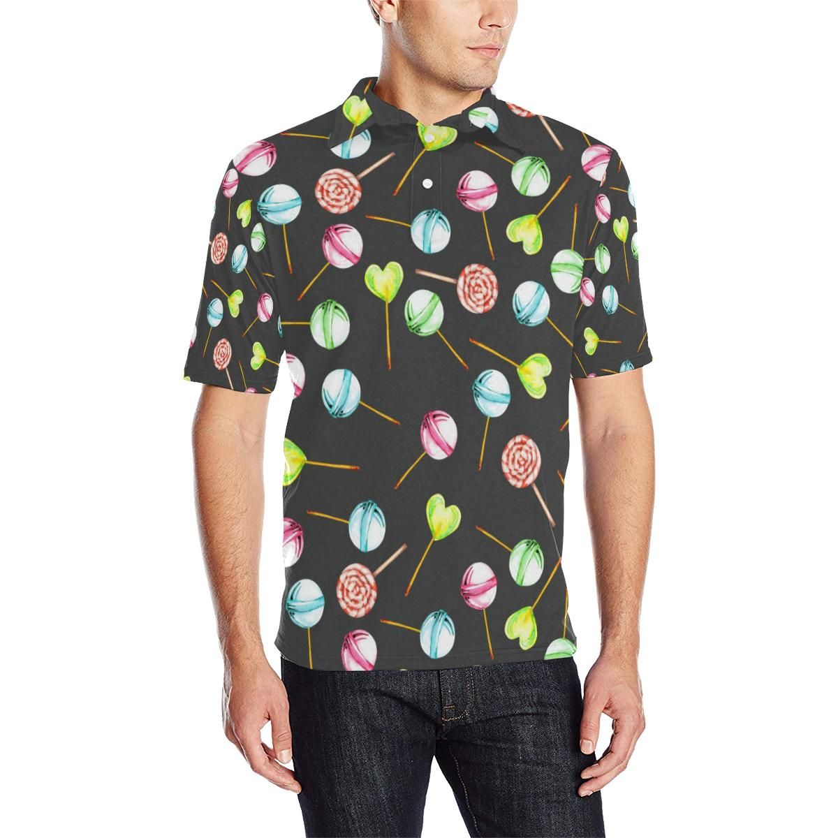 Lollipop Pattern Print Design Ll02 Men Polo Shirt Lollipop Pattern Print Design Ll02 Men Polo Shirt