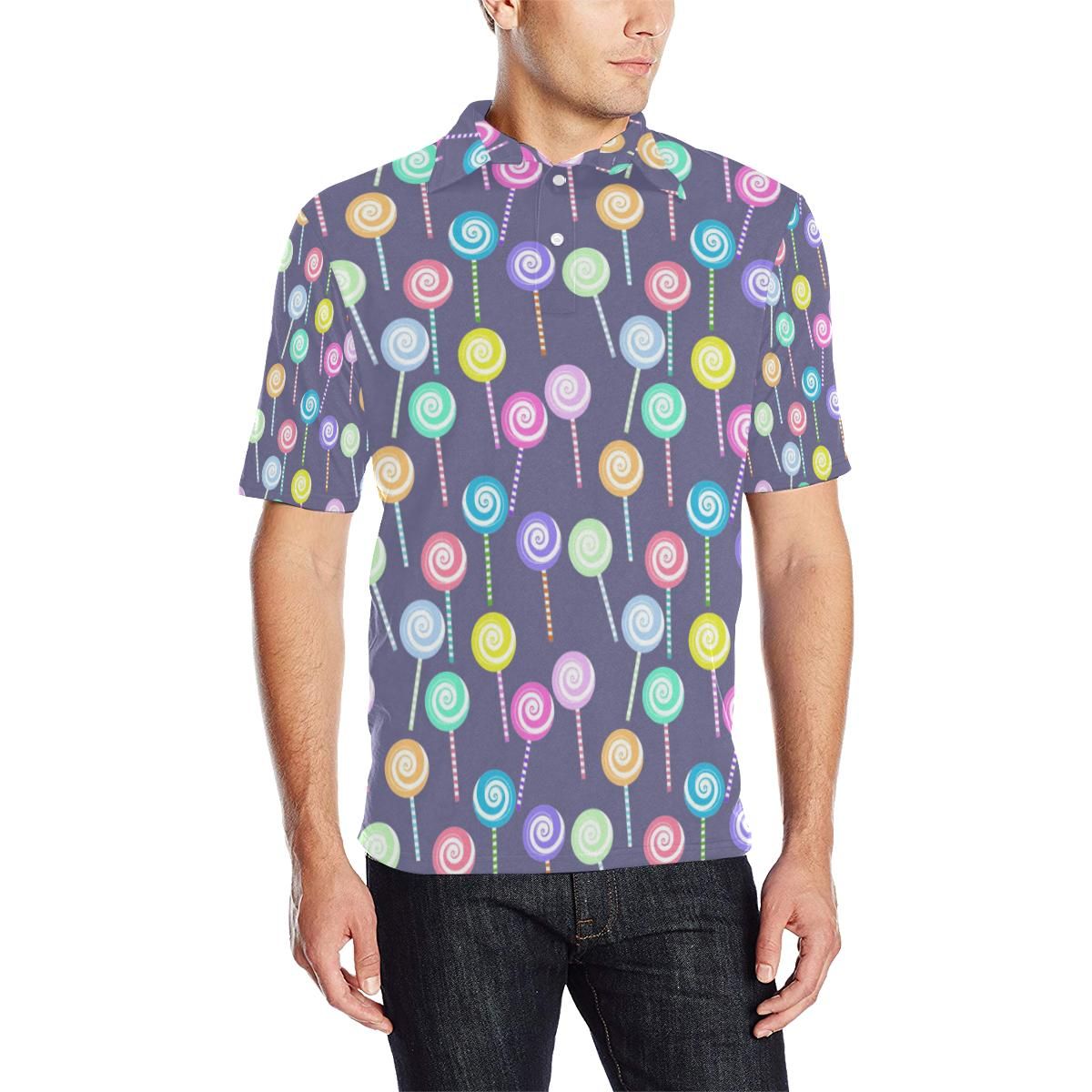 Lollipop Pattern Print Design Ll03 Men Polo Shirt Lollipop Pattern Print Design Ll03 Men Polo Shirt