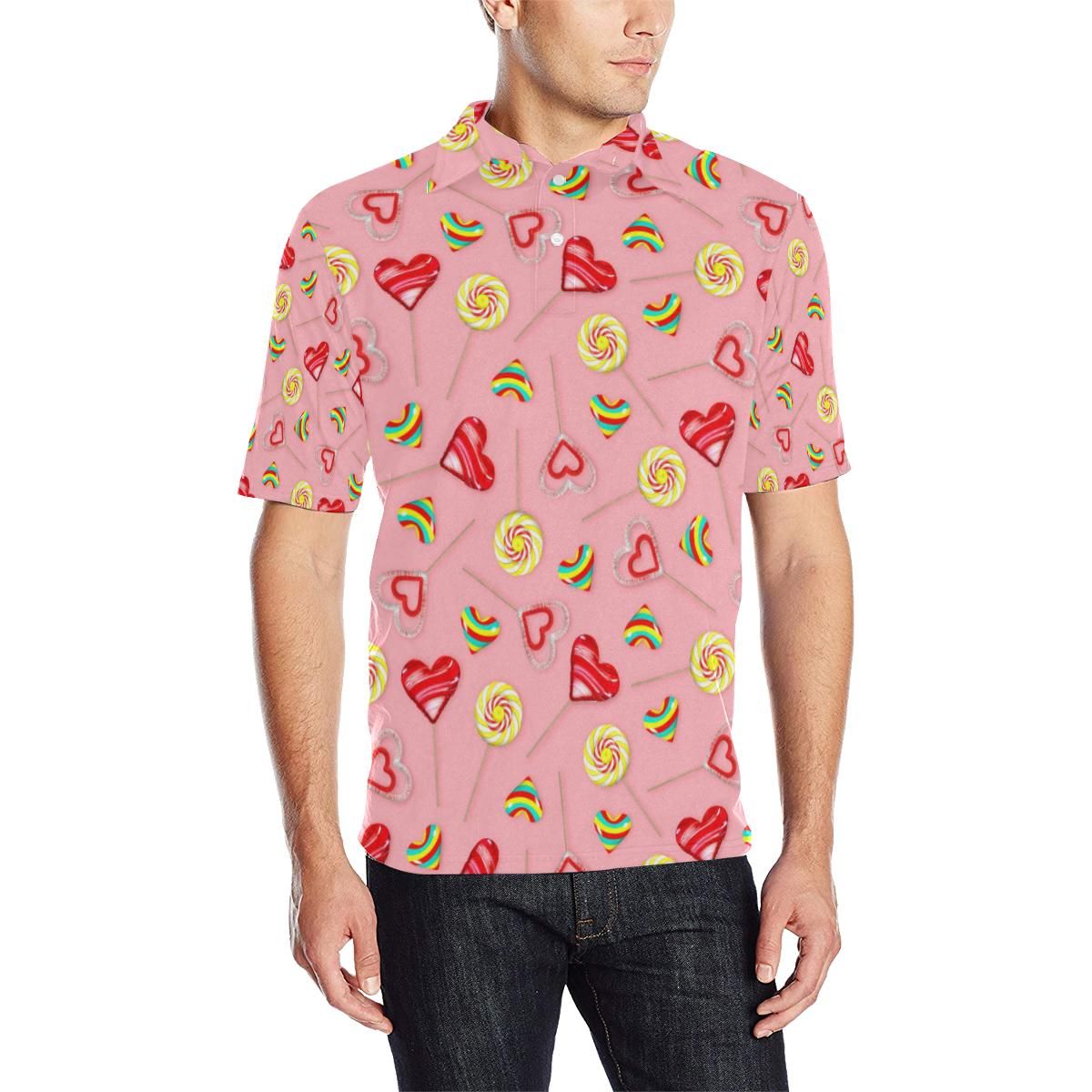 Lollipop Pattern Print Design Ll05 Men Polo Shirt Lollipop Pattern Print Design Ll05 Men Polo Shirt