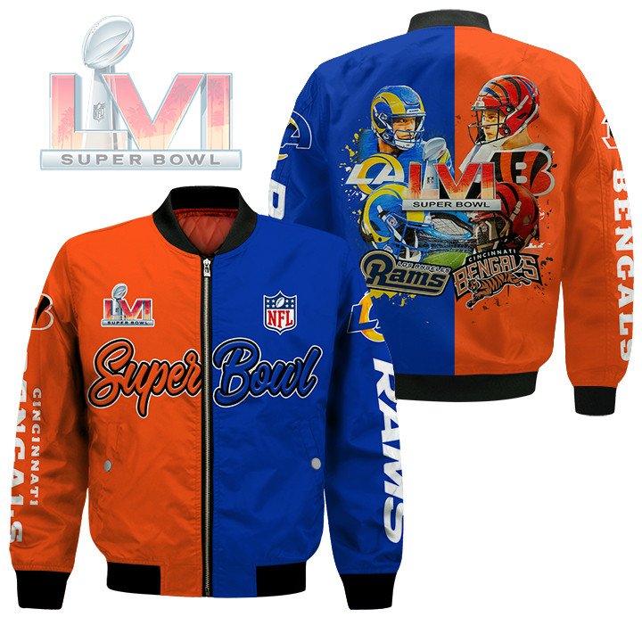 Los Angeles Rams Cincinnati Bengals Lvi Super Bowl 2022 Bomber Jacket 2 Los Angeles Rams Cincinnati Bengals Lvi Super Bowl 2022 Bomber Jacket 2