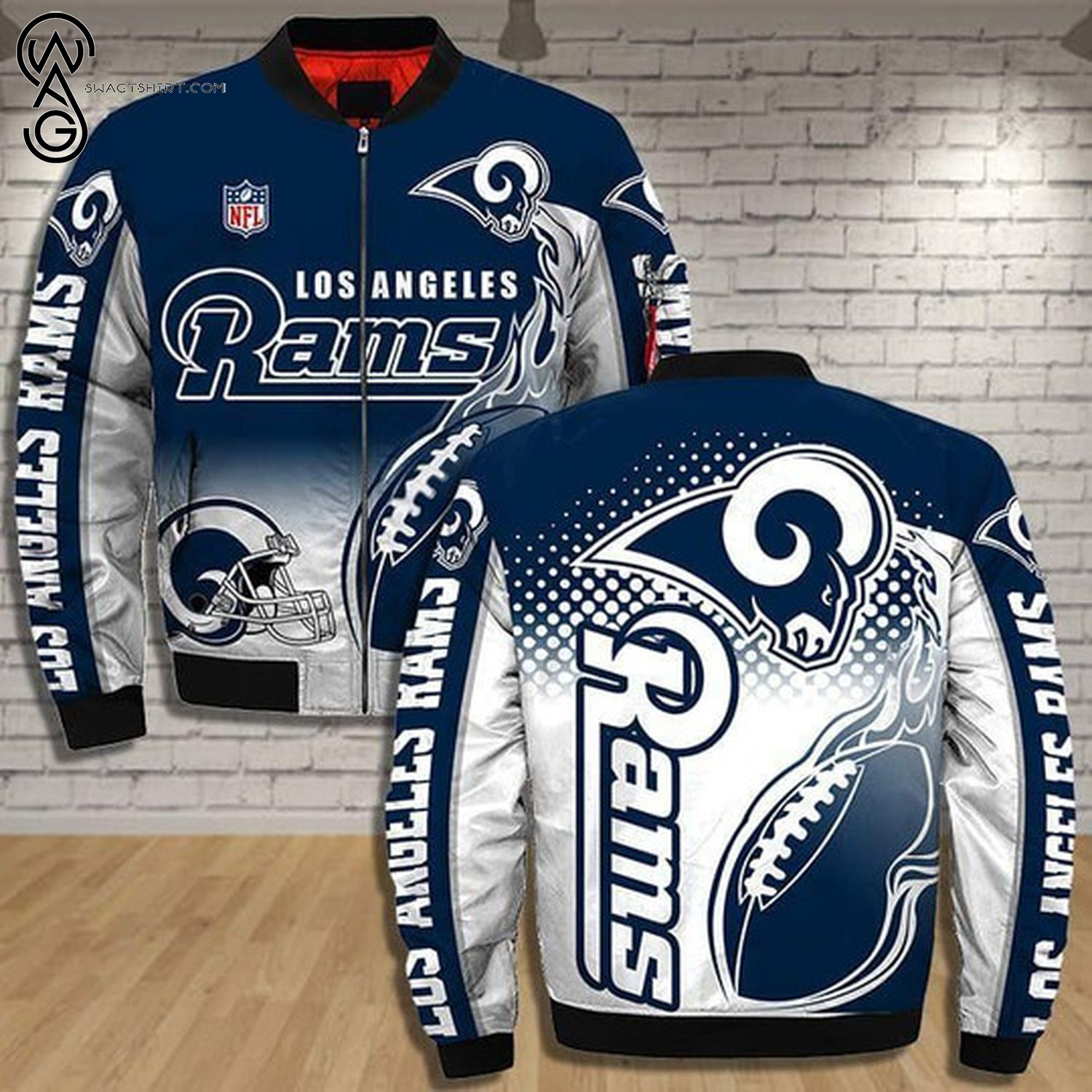 Los Angeles Rams Football Team All Over Printed Bomber Jacket Los Angeles Rams Football Team All Over Printed Bomber Jacket