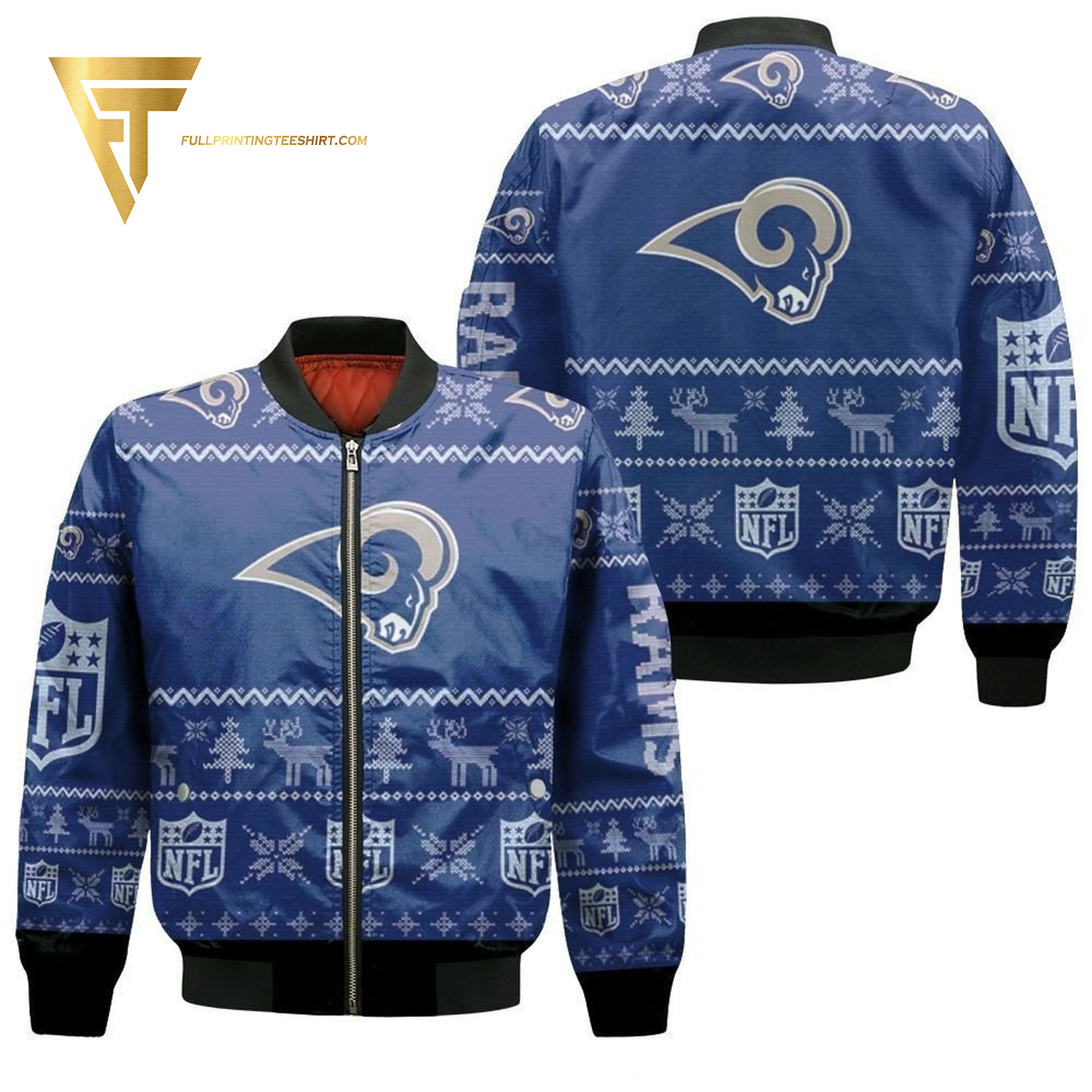 Los Angeles Rams Ugly Christmas Full Printing Bomber Jacket Los Angeles Rams Ugly Christmas Full Printing Bomber Jacket