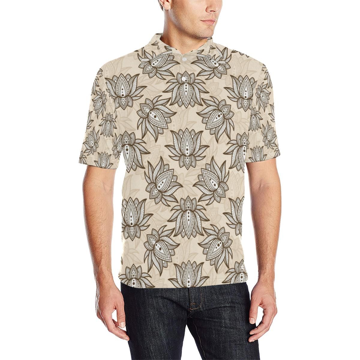 Lotus Boho Pattern Print Design Lo05 Men Polo Shirt Lotus Boho Pattern Print Design Lo05 Men Polo Shirt