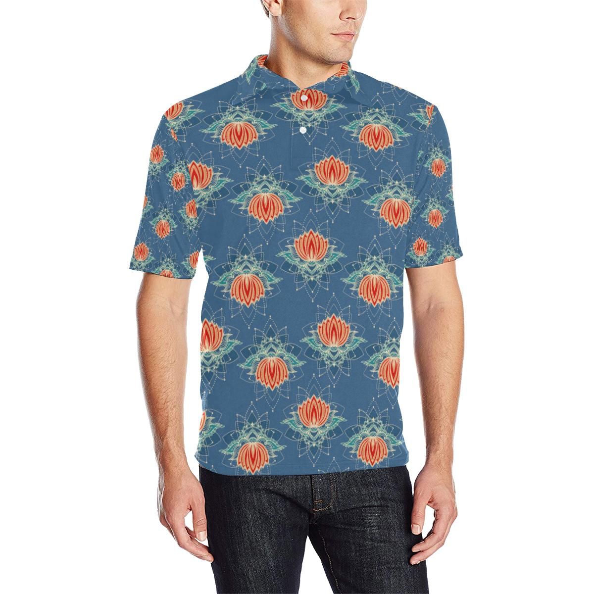 Lotus Boho Pattern Print Design Lo07 Men Polo Shirt Lotus Boho Pattern Print Design Lo07 Men Polo Shirt