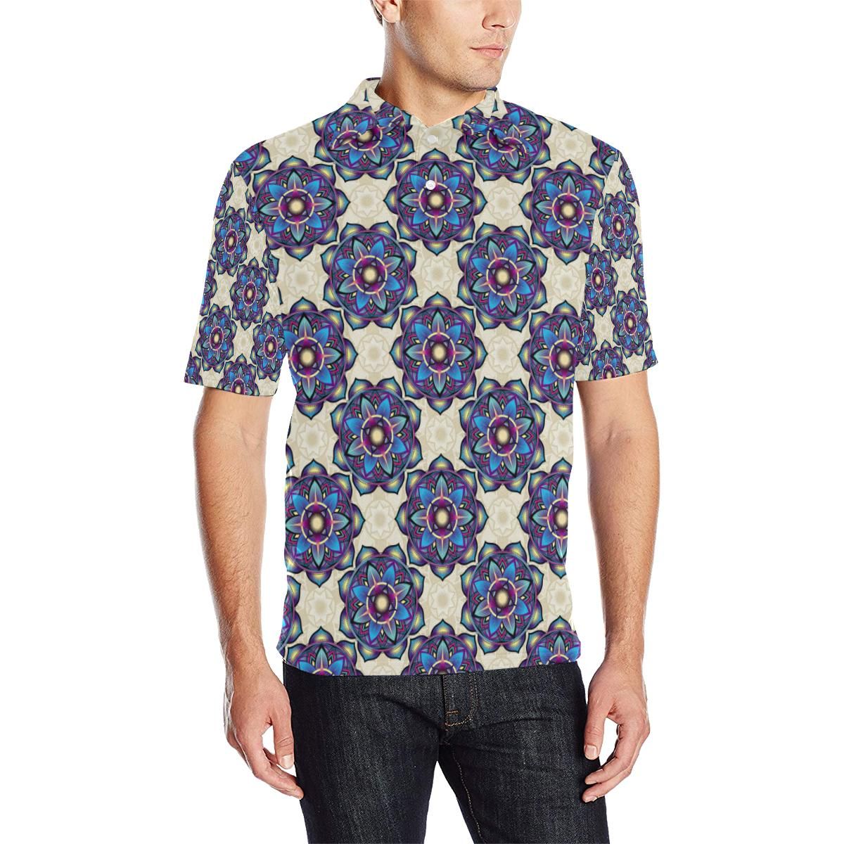 Lotus Boho Pattern Print Design Lo08 Men Polo Shirt Lotus Boho Pattern Print Design Lo08 Men Polo Shirt