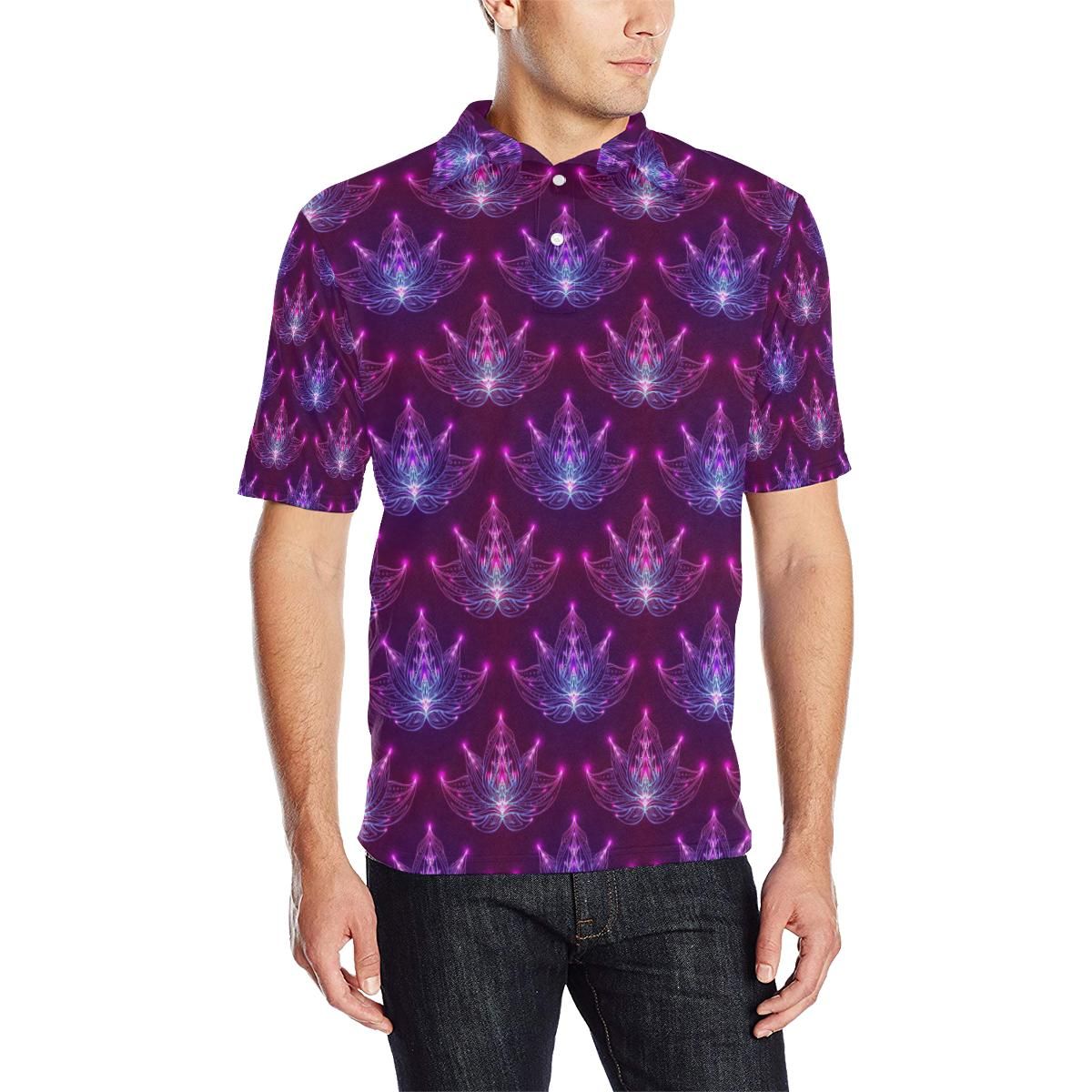 Lotus Pattern Print Design Lo01 Men Polo Shirt Lotus Pattern Print Design Lo01 Men Polo Shirt