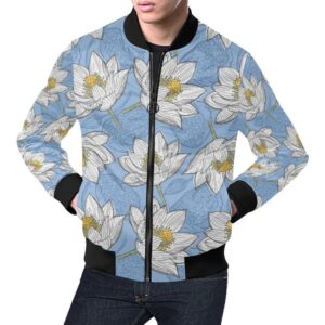 Lotus Pattern Print Mens Bomber Jacket