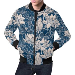 Lotus Print Pattern Mens Bomber Jacket