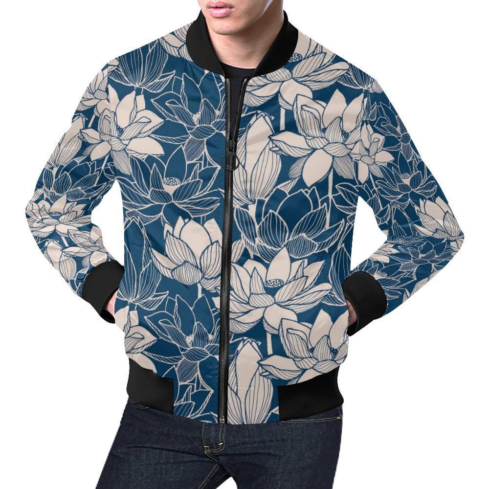 Lotus Print Pattern Mens Bomber Jacket Lotus Print Pattern Mens Bomber Jacket