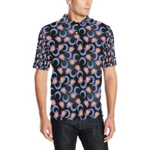 Lotus With Moon Pink Print Themed Men Polo Shirt