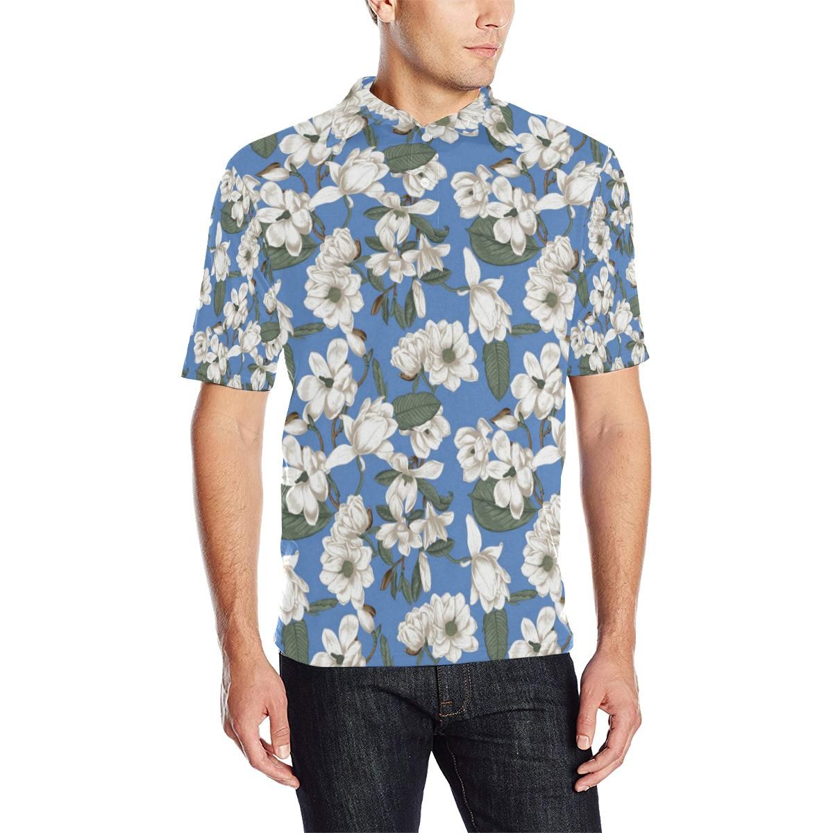Magnolia Pattern Print Design 01 Men Polo Shirt Magnolia Pattern Print Design 01 Men Polo Shirt