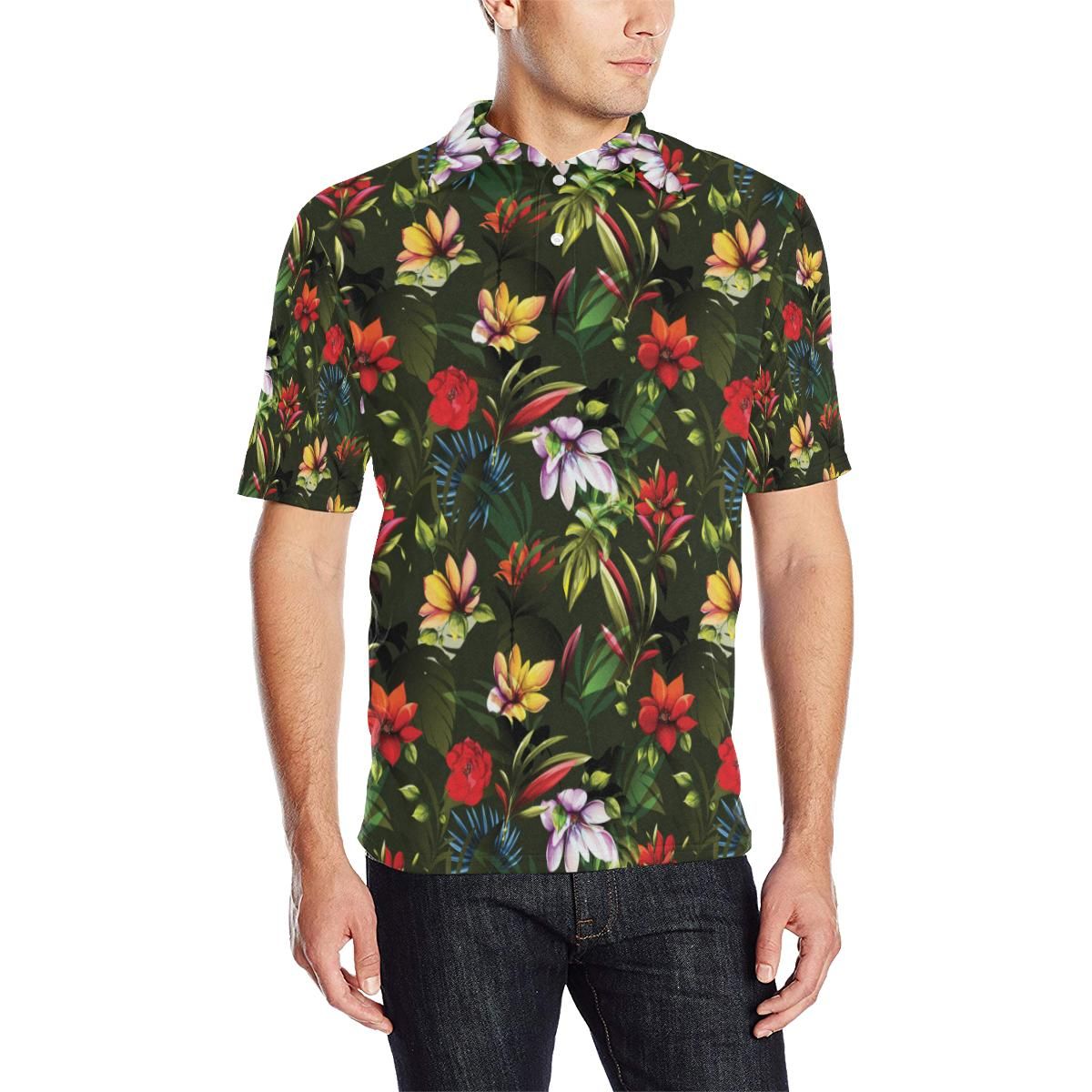 Magnolia Pattern Print Design 02 Men Polo Shirt Magnolia Pattern Print Design 02 Men Polo Shirt