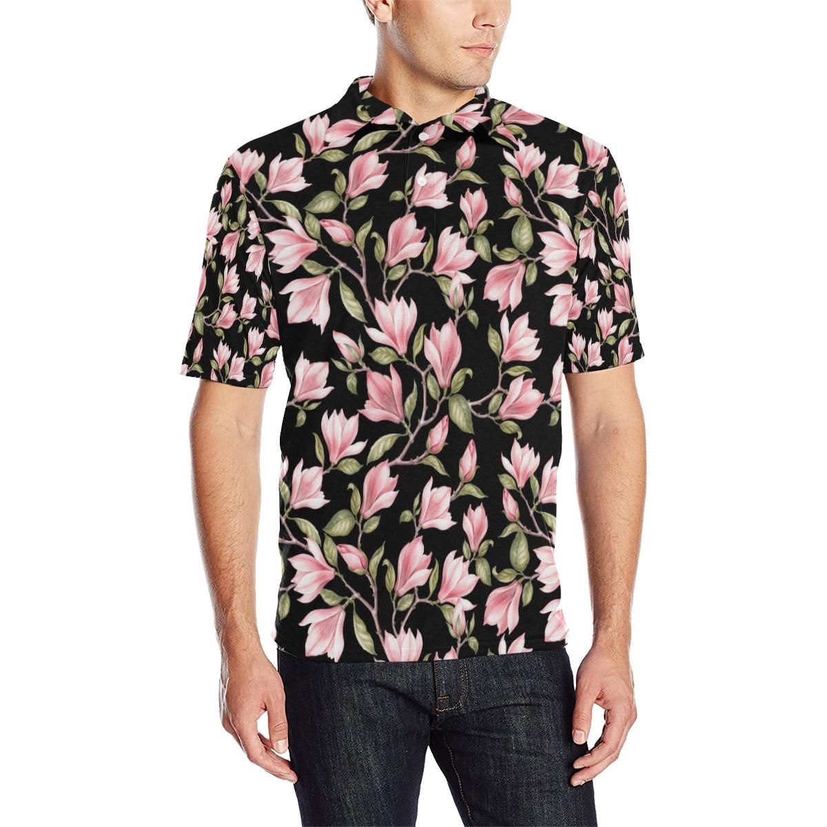 Magnolia Pattern Print Design Mag03 Men Polo Shirt Magnolia Pattern Print Design Mag03 Men Polo Shirt