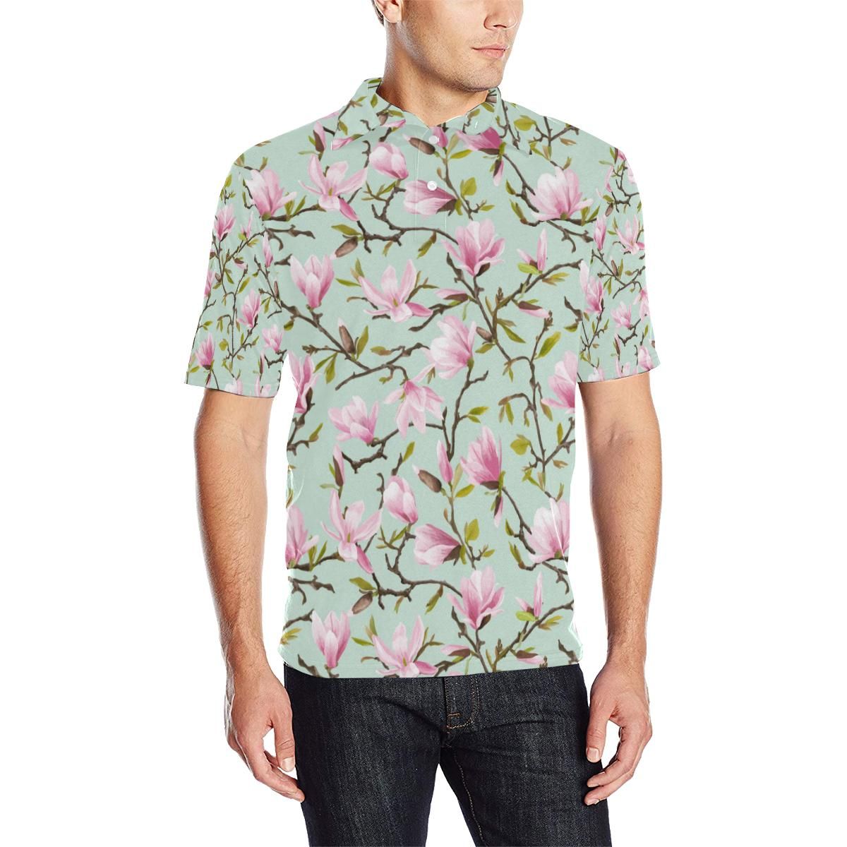 Magnolia Pattern Print Design Mag04 Men Polo Shirt Magnolia Pattern Print Design Mag04 Men Polo Shirt