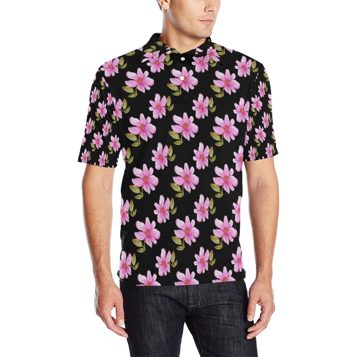 Magnolia Pattern Print Design Mag06 Men Polo Shirt Magnolia Pattern Print Design Mag06 Men Polo Shirt